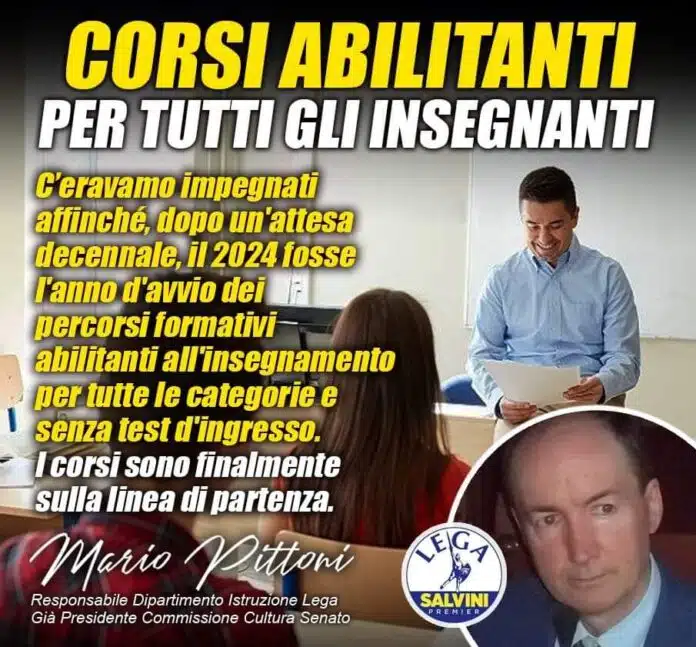 SCUOLA - PITTONI (LEGA), CORSI ABILITANTI INSEGNAMENTO AL VIA