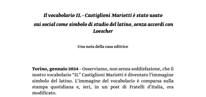 IL Vocabolario Castiglioni-Mariotti diventa simbolo del Latino sui social, la casa editrice Loescher diffida chi la utilizza