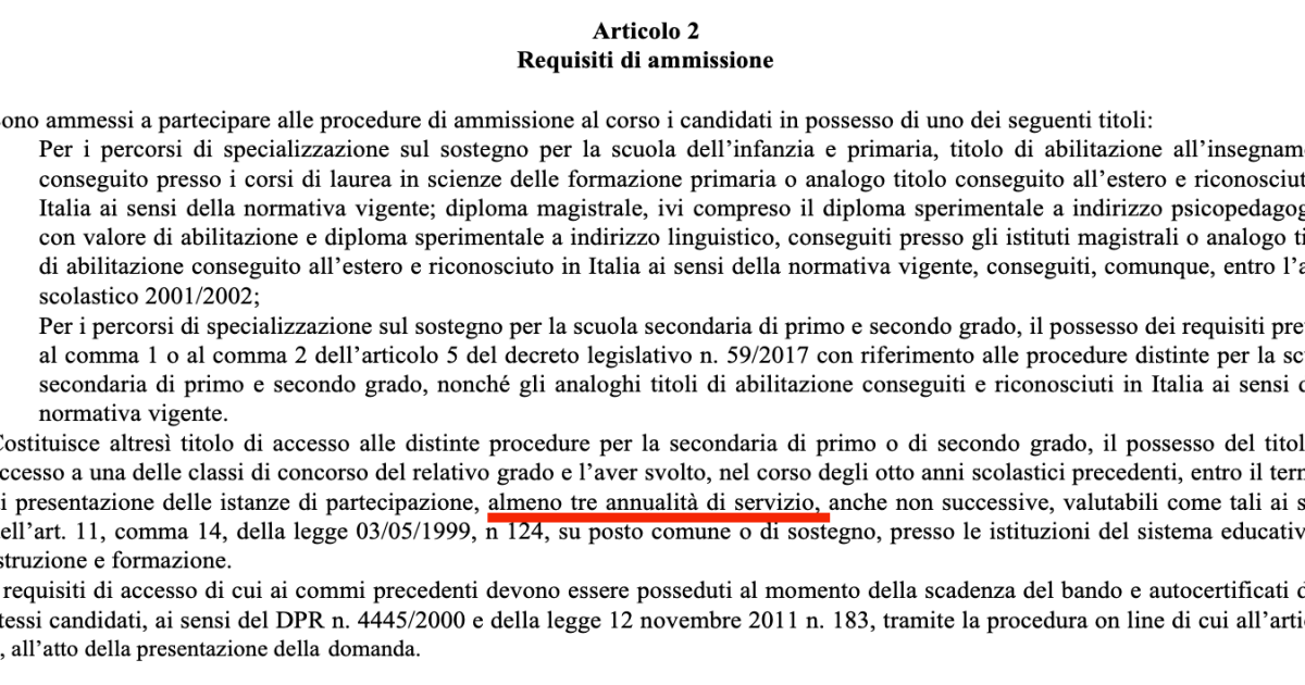 TFA sostegno 2019: non basta il titolo occorre anche il servizio?