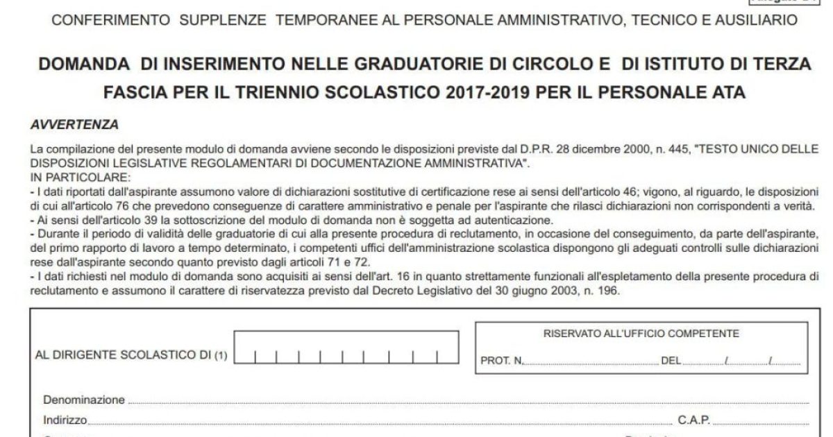 Iscriversi alle graduatorie ATA 2017/2020: Guida alla compilazione del modello D1