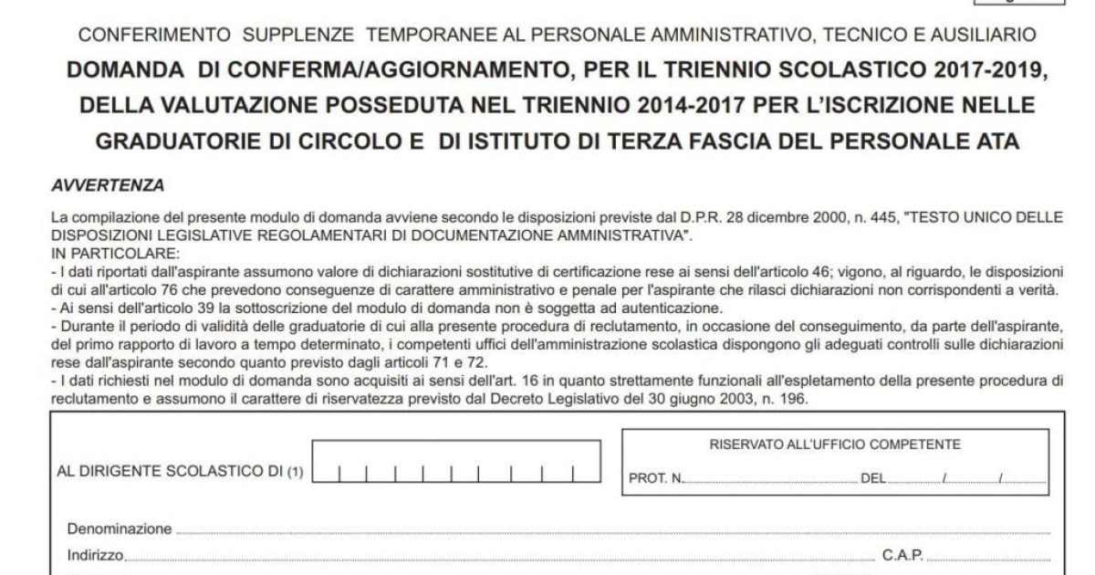 Inserimento nelle graduatorie ATA 2017/2020: guida alla compilazione del modello D2